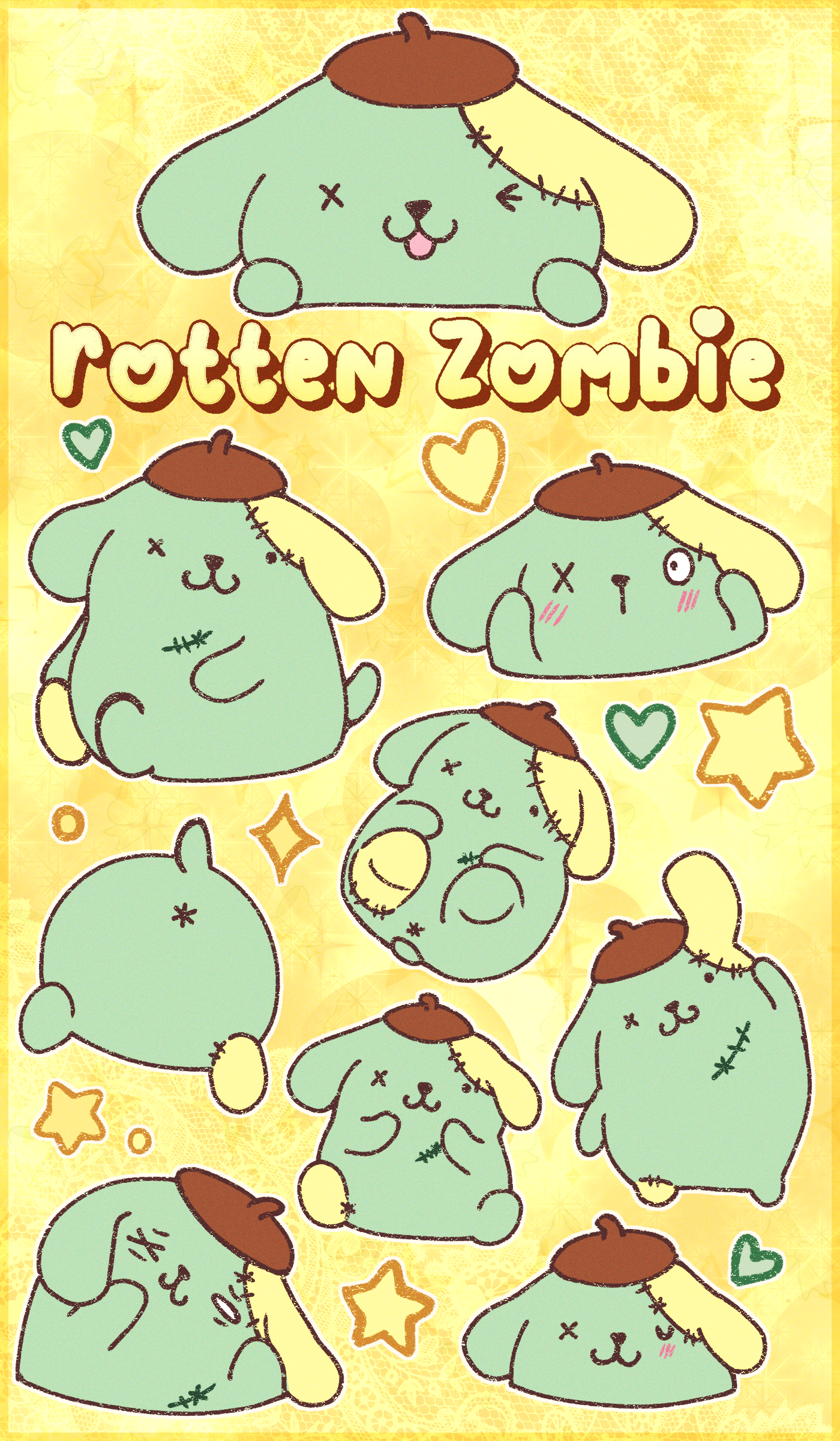 Zombie Pompom Purin Sticker sheet
